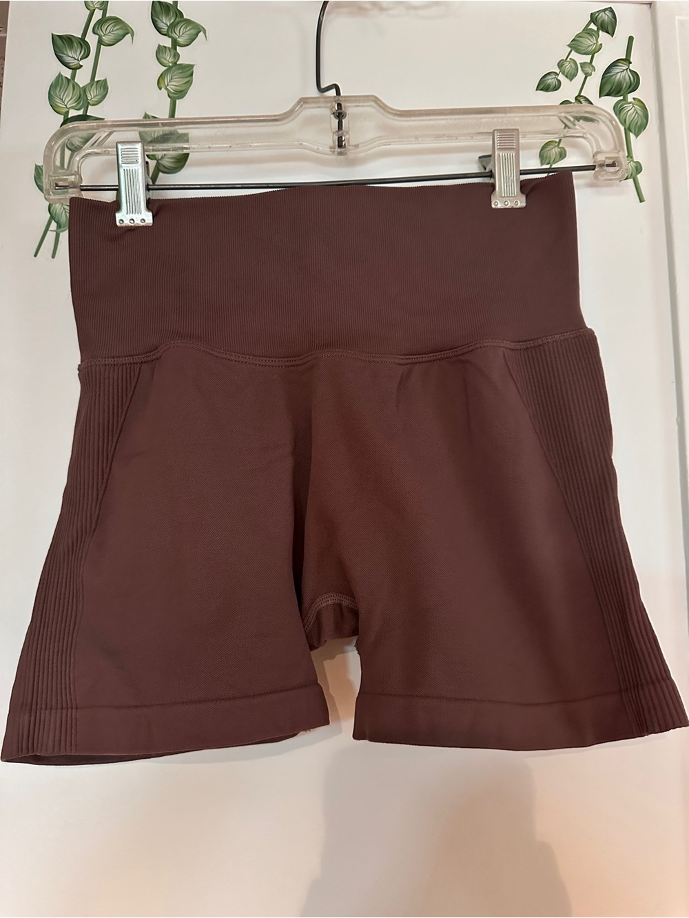 Amazon Women's High-Waist Ribbed Athletic Shorts - Brown
